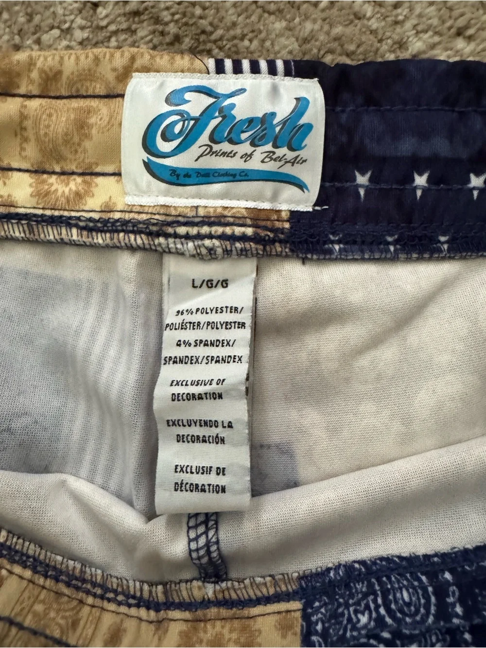Men's Patchwork Bandana Navy & Tan Shorts Size Large